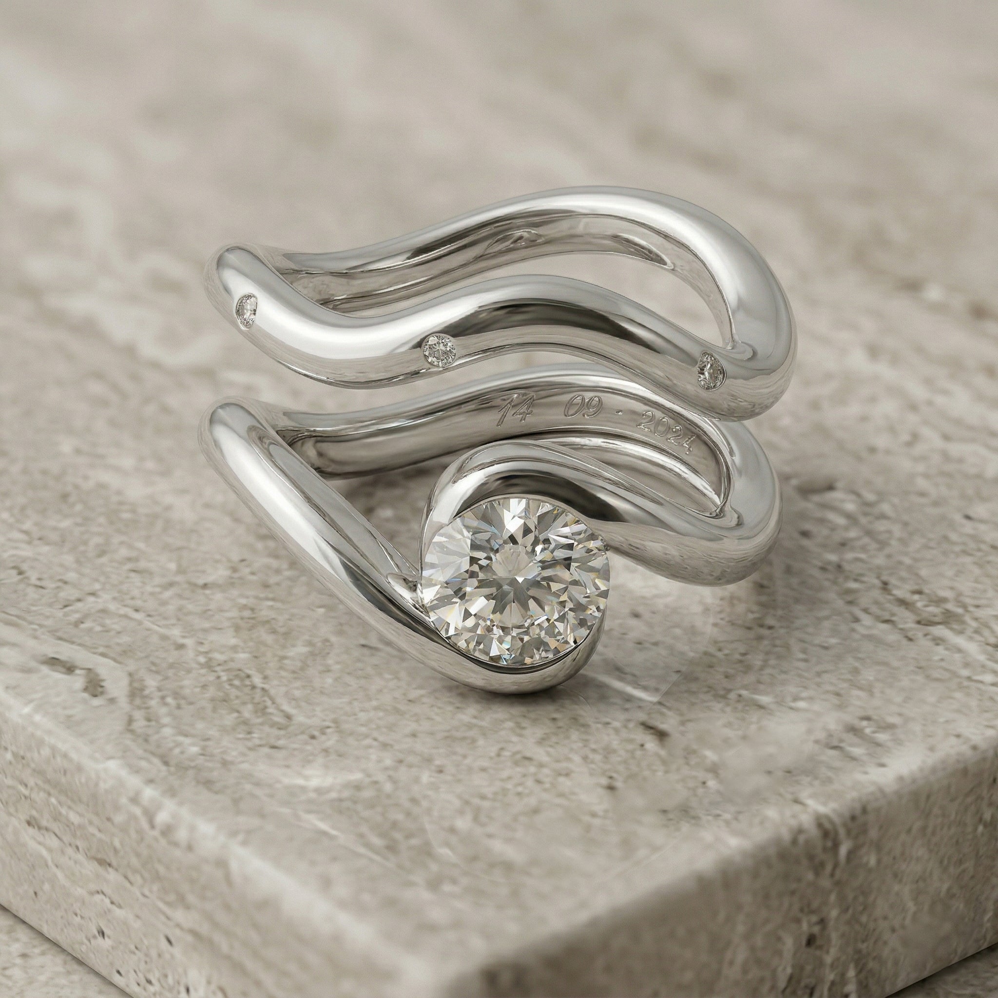 rendu 3d de bague de fiancaille et alliance sur mesure atelier rive gauche